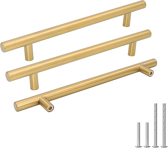 Goldenwarm 45 Pack 8 inch Gold Cabinet Handles Brushed Gold Cabinet Pulls Stainless Steel Drawer Pulls, Durable Kitchen Cabinet Handles - Bathroom Bedroom Dresser Handles Easy DIY Upgrade