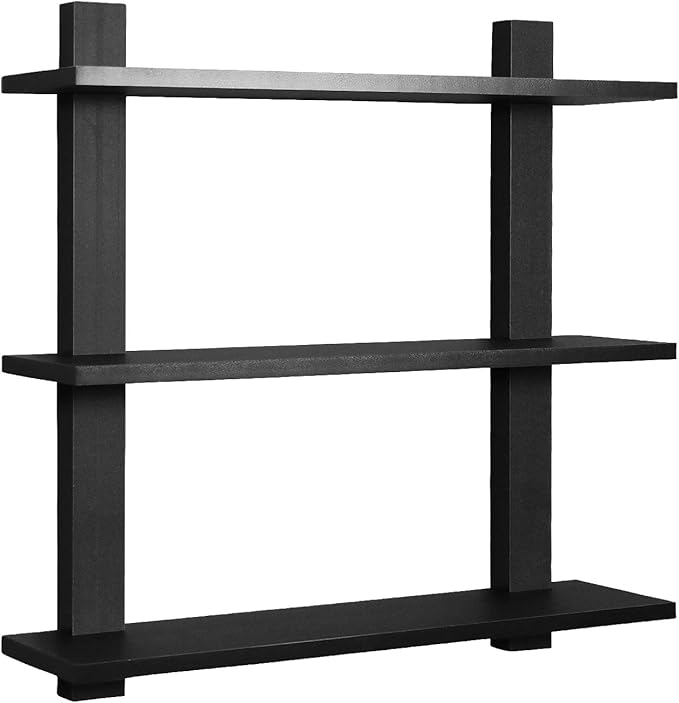 Sorbus Bathroom Shelves - 3-Tier Wall Mounted Floating Shelves for Books, Trophies, Wall Decor, Kitchen, Living Room & Bathroom Decor - Decorative Hanging Display Over the Toilet Storage Shelf - Black
