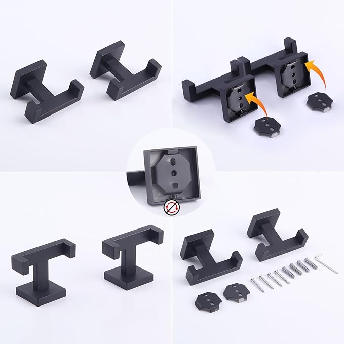 GERZWY Matte Black Bathroom Double Towel Hook Stainless Steel Coat/Robe Clothes Hook for Bath Kitchen Modern Hotel Style Wall Mounted 2 Pack AG1417B-BK