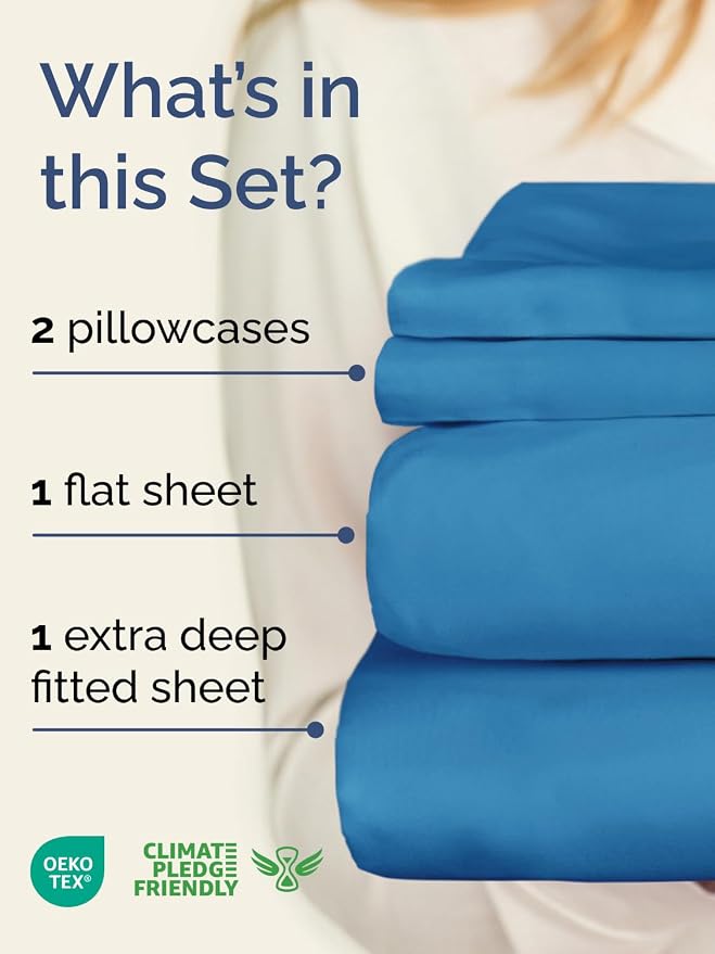 Extra Deep Twin Sheet Set - 4 Piece Breathable and Cooling Sheets - Hotel Luxury Bedding for Women, Men, Kids & Teens - Easy & Secure Fit - Soft, Wrinkle Free & Comfy - Extra Deep Pockets - Denim Blue