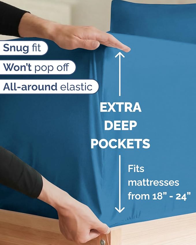 Extra Deep Twin XL Sheet Set - 4 Piece College Dorm Bed Sheets Set with Extra Deep Pockets - Ultra-Soft, Comfy & Breathable Bedding for Women, Men, Kids & Teens - Wrinkle & Fade Resistant - Denim Blue