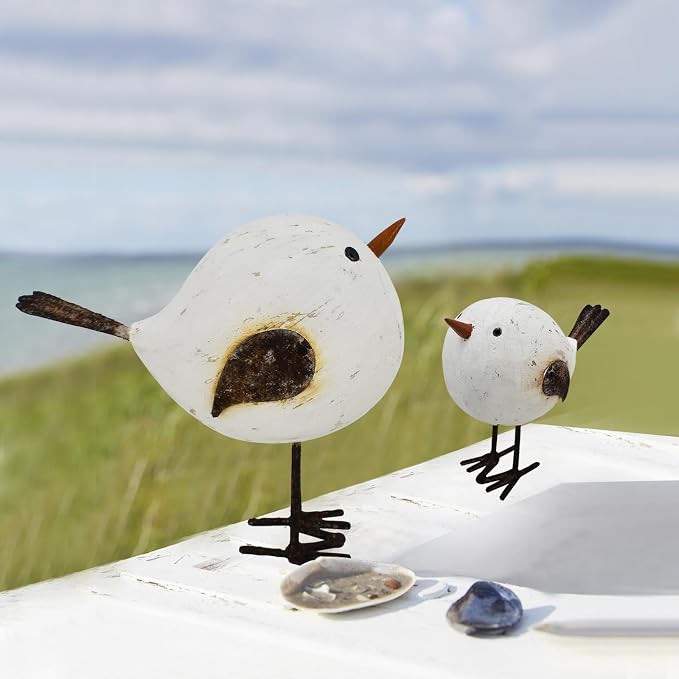 Aecipl Wood Bird Statue Standing Seagull Nautical Decor Coastal Birds Sculpture Indoor Outdoor Animal Figurine Beach Themed Decoration Rustic Home Art for Bedroom Garden (L)