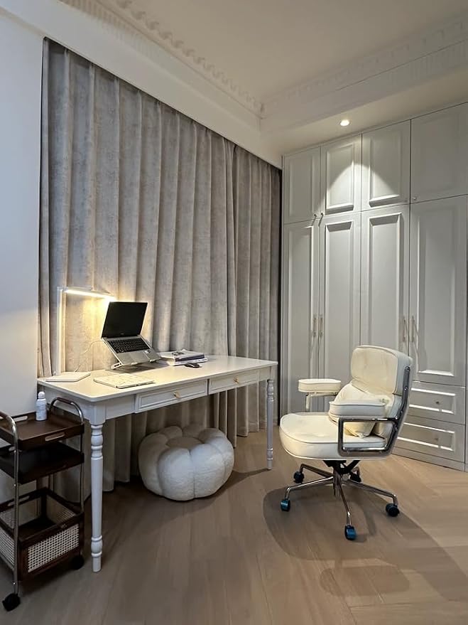 French Country Style White Writing Desks with Drawers, 47" Solid Wood Farmhouse Computer Table for Home Office, Living Room Study or Workspace (White)