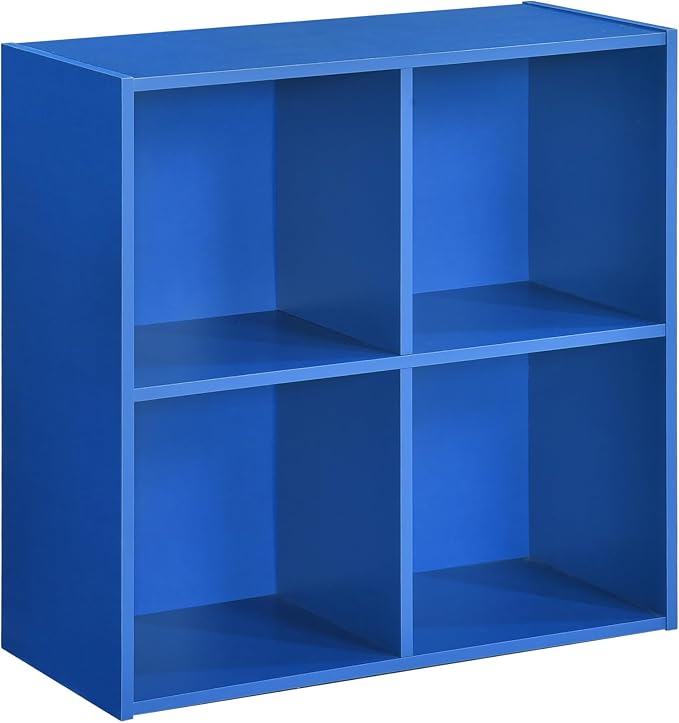 Kings Brand Furniture George 4-Cube Storage Organizer, 2-Tier Bookcase with Wood Shelves for Living Room, Bedroom, Nursery, or Home Office (Blue, 1-Pack)