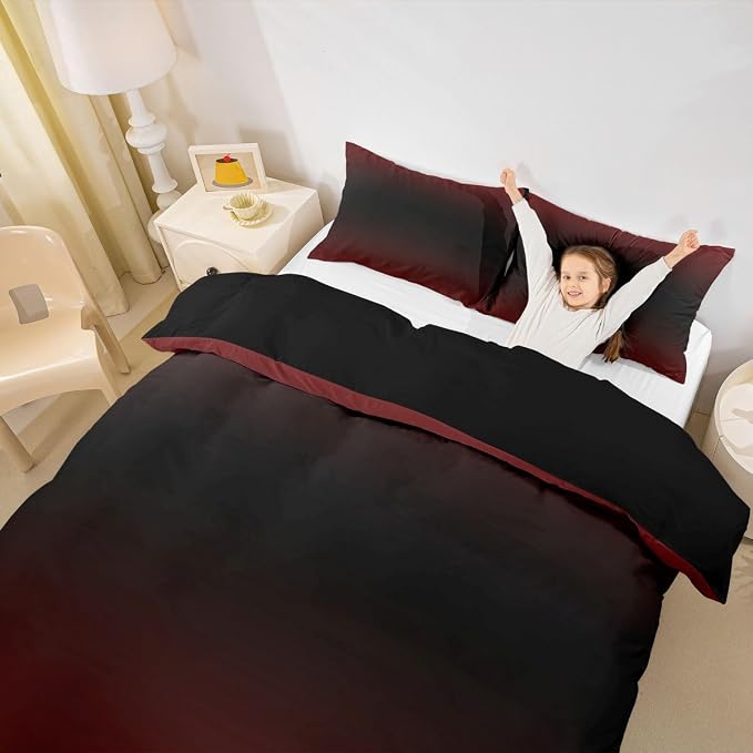 Erosebridal Red and Black Duvet Cover Full Ombre Bedding Set for Kids Teens Abstract Gradient Comforter Cover Contemporary Art Bed Set, 2 Pillowcases