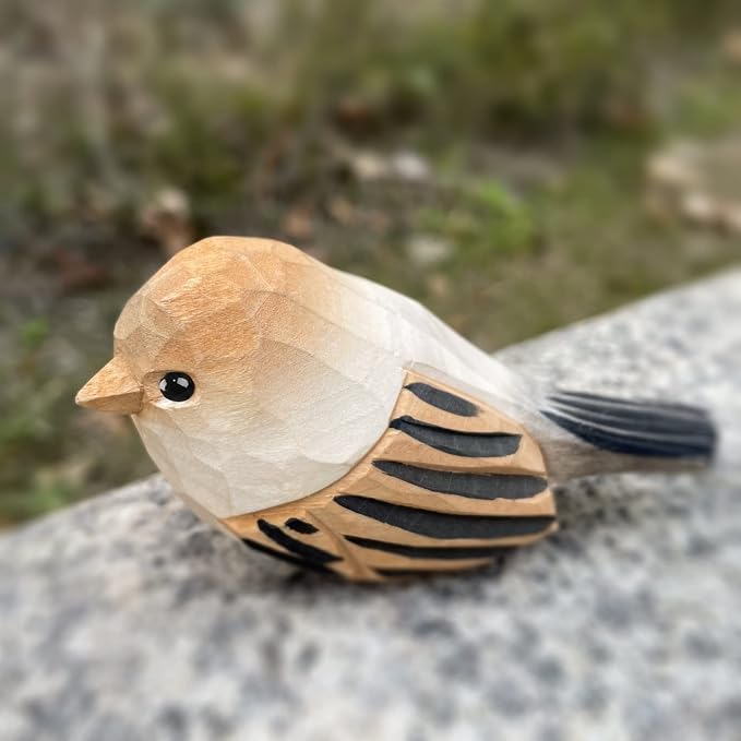 Bird Figurines Hand Carved Painted Wooden Statues for Home Decor, Gift for Bird Lovers,Housewarming, Birthday, Christmas, Anniversaries (NO.18-Chubby Bird)
