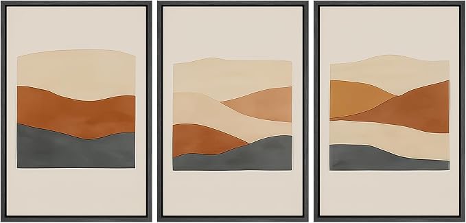 wall26 Framed Canvas Print Wall Art Set Minimalist Geometric Landscape Neutral Illustrations Fine Art Decorative Rustic for Living Room, Bedroom, Office - 24"x36"x3 Black