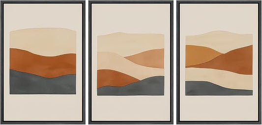 wall26 Framed Canvas Print Wall Art Set Minimalist Geometric Landscape Neutral Illustrations Fine Art Decorative Rustic for Living Room, Bedroom, Office - 24"x36"x3 Black