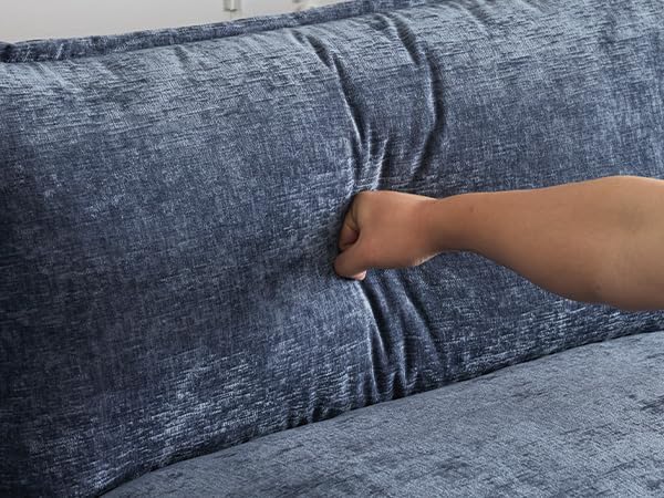 VINGLI 87" Cloud Sectional Sofa, Comfy L-Shaped Extra Deep Seat Sofa Couch for Living Room,Modern 2-Seat Convertible Loveseat Sofa with Ottoman for Small Space(Navy Blue)
