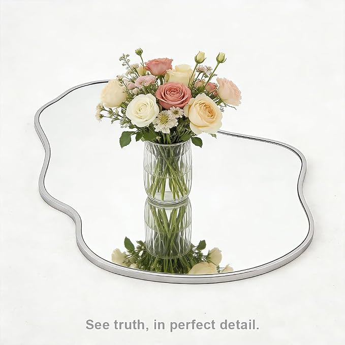 Irregular Wall Mirror Asymmetrical Mirror,18.5''x30'' Silver Mirror for Bathroom Bedroom Living Room Entryway, Decorative Modern Mirror,Wall Mouted（Silver