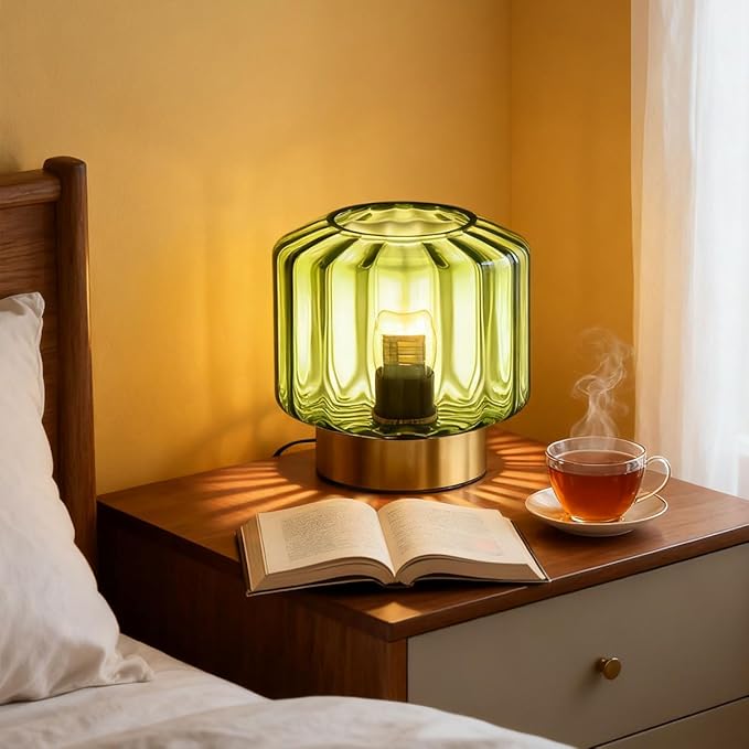 Glass Table Lamp of 2 Touch Table lamp Mid Century Modern lamp Gold Desk lamp nightstand lamp Green Glass Table Lamps Small Table Light for Bedside end Table Bedroom Living Room Office