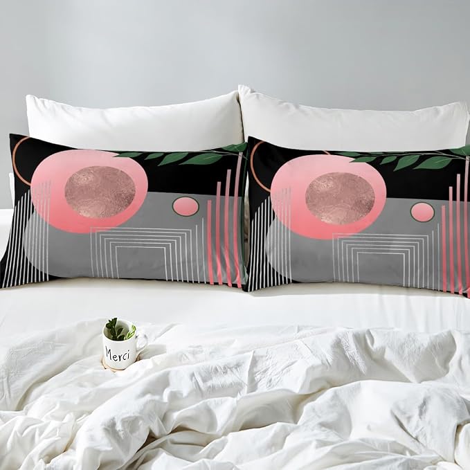 Erosebridal Boho Mid Century Duvet Cover Toddler Size Pink and Gray Neutral Modern Comforter Cover Geometric Abstract Bedding Set Minimalist Aesthetic Bed Set