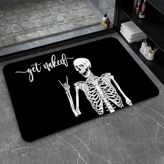 Diatomaceous Earth Bath Mat,Black Funny Skull Non-Slip Volume Super Absorbent Fast Drying for Bathroom Kitchen Door mat,Eco-Friendly Easy to Clean 20×31Inch (50 * 80cm)