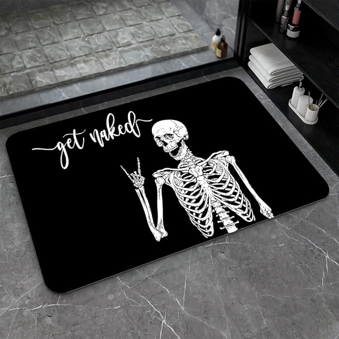 Diatomaceous Earth Bath Mat,Black Funny Skull Non-Slip Volume Super Absorbent Fast Drying for Bathroom Kitchen Door mat,Eco-Friendly Easy to Clean 16×24Inch (40 * 60cm)