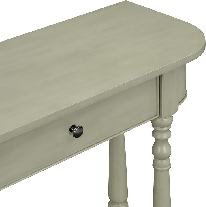 SOFTSEA Curved Console Table with Drawer and Bottom Shelf, Rustic 36 inch Entryway Table for Living Room Hallway, Save Space, Gray