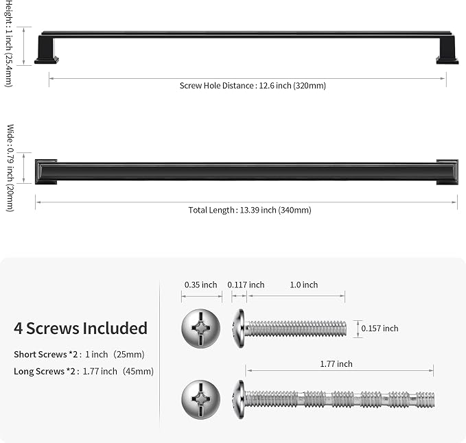 Lardmon 10 Pack 12.6 Inch(320mm) Hole Center Matte Black Modern Cabinet Pulls Kitchen Cabinet Handles Kitchen Cabinet Hardware Timeless Drawer Pulls for Dresser Cupboard Wardrobe, M-Black(12.6x10)