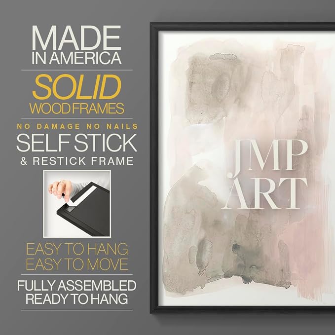 Renditions Gallery Set of 2 Peel & Stick Framed Prints, Watercolor Abstract Wall Art, Nude Color Neutral Aesthetic Wall Decor, Re-Stickable - Ready to Hang - 16"x20" - Black Frame LT588