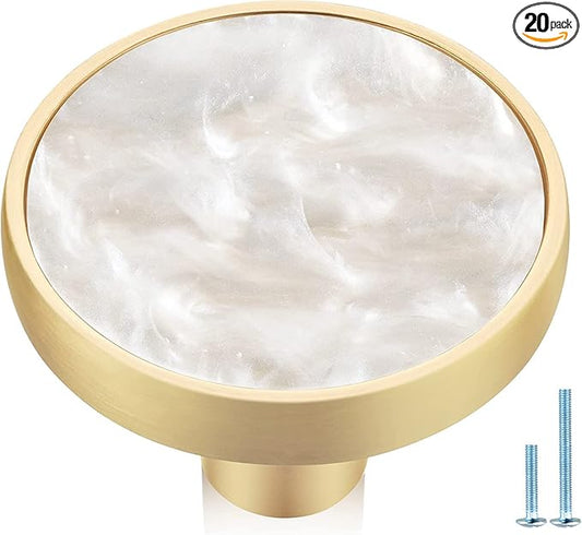 20 Pack Pearl Gold Cabinet Drawer Knobs,1.25" Decorative Round Drawer Pulls,Brushed Brass Furniture Hardware for Kitchen,Bathroom,Closet,Cupboard Door