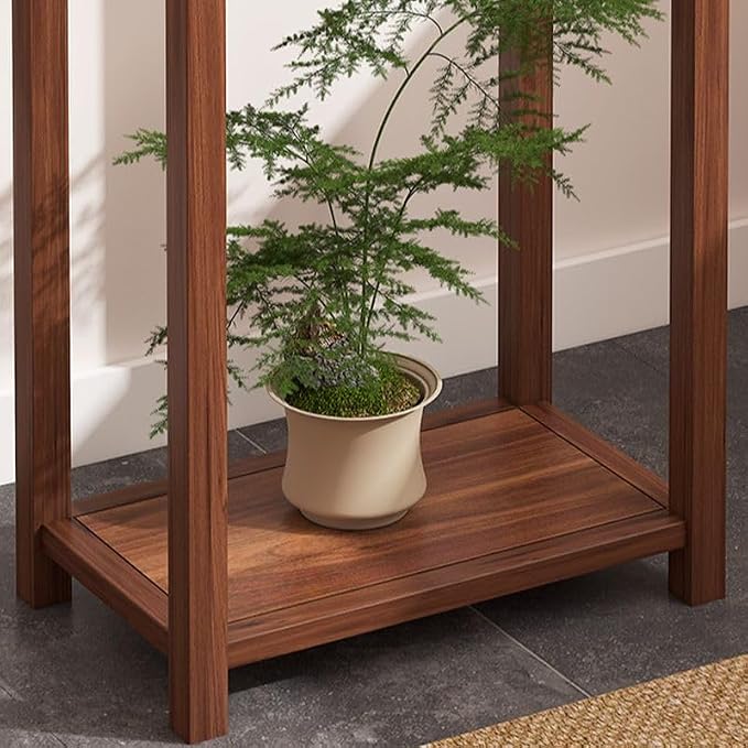 Mid-Century Solid Wood Plant Stand, 2-Tier Tall Narrow Plant Holder Display Table, Corner Small Side Table by Sofa Couch (19.7" L x 11.8" W x 31.5" H)