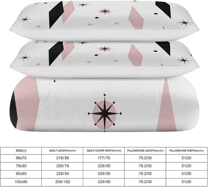 Mid Century Duvet Cover Sets Aesthetic Abstract Geometric Mid Century Retro Printed Lightweight Soft Quilt Cover Minimalist Soft Microfiber 3 Piece (1 Duvet Cover 90x90in + 2 Pillow Sham 20x30in)