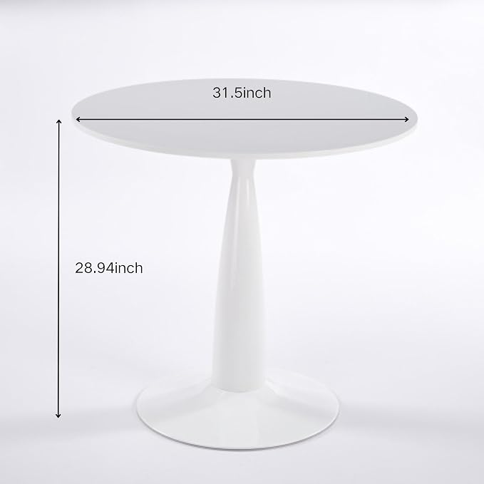 31.5 Inch Round Pedestal Dining Table for 4 to 6 Person Mid Century Modern Tulip Table MDF Top with Metal Base for Living Room Kitchen Office, White