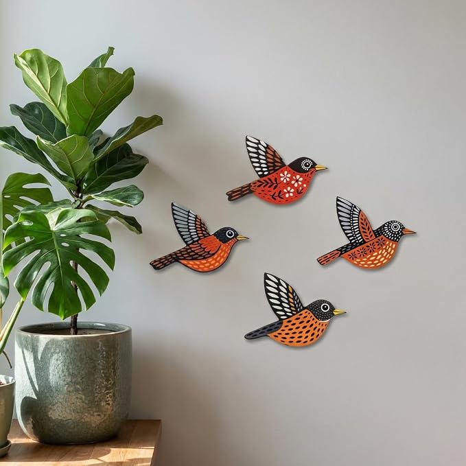 ARTINRENAISS Wooden Flying Birds Wall Decor, Scandinavian Rustic Wall Art Set Housewarming Gifts, 6 Pack Boho Birds Hanging Sign for Living Room, Bedroom, Kitchen
