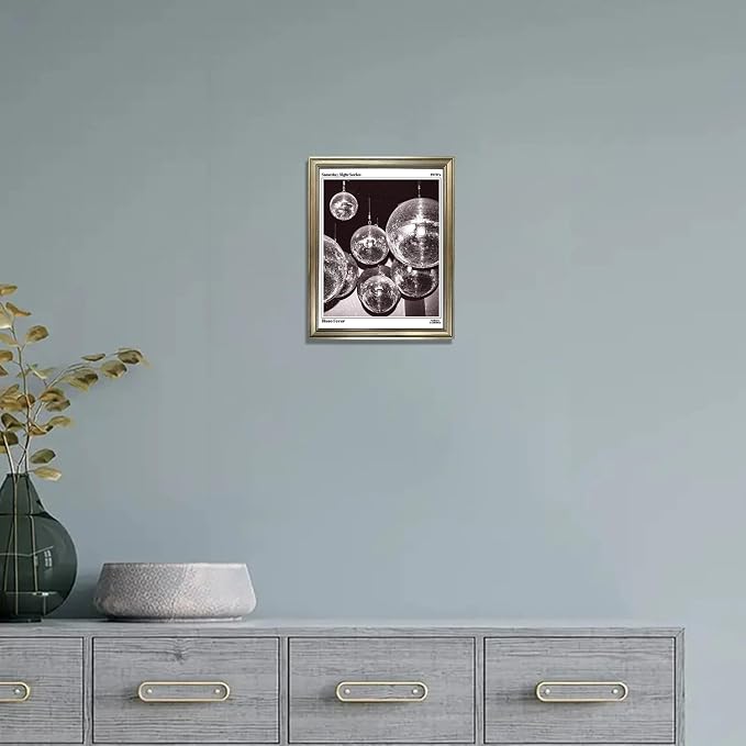 Disco Ball Wall Art, Vintage Framed Print Posters for Room Aesthetic Decor, Trendy Retro 70s Decor Funky Music Wall Art, Preppy Bar Cart Canvas Artwork