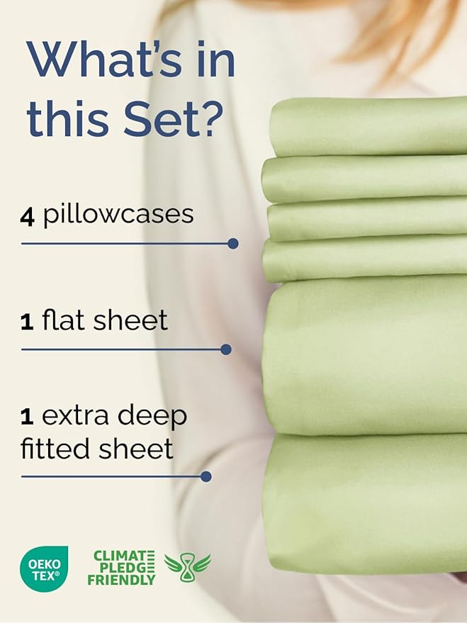 Extra Deep Cal King Sheet Set - 6 Piece Breathable and Cooling Sheets - Hotel Luxury Bedding for Women, Men, Kids & Teens - Easy & Secure Fit - Soft and Wrinkle Free - Extra Deep Pockets - Light Sage