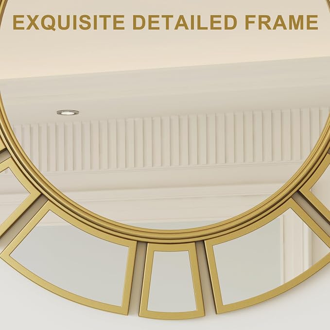 CozyDH Gold Sunburst Mirror Decor - 24 inch Round Wall Mirror Decorative with Metal Frame Modern Bohemian Sun Art Decor Mirror for Entryway Bedroom Living Room Hallway Bathroom Dining Room Fireplace