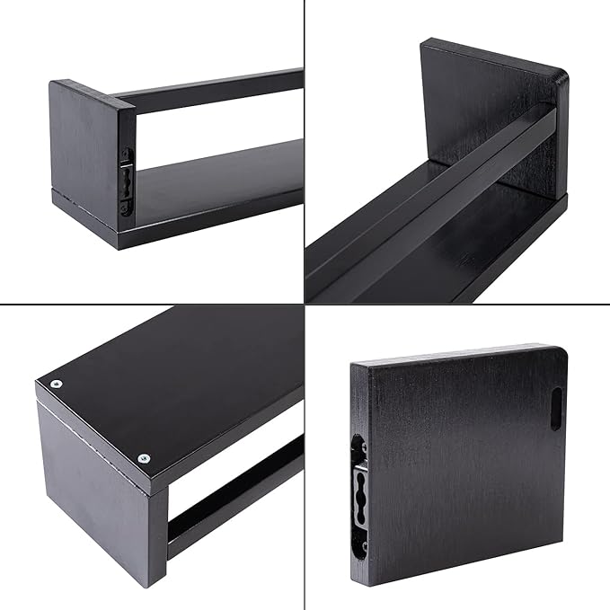 AZSKY Black Nursery Shelves 16 Inch Set of 3 Wooden Floating Wall Bookshelf for Kids Nursery Shelves for Wall,Bathroom Living Room Décor Kitchen Spice Rack