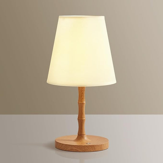 Table Lamp Cordless Bedside Desk Lamp,Rechargeable Battery Operated Lamps for Bedroom Night Stands,3 Colors Touch Dimmable Small Table Kitchen Lamps,4000mAh LED Wood Grain(Fabric Shade)