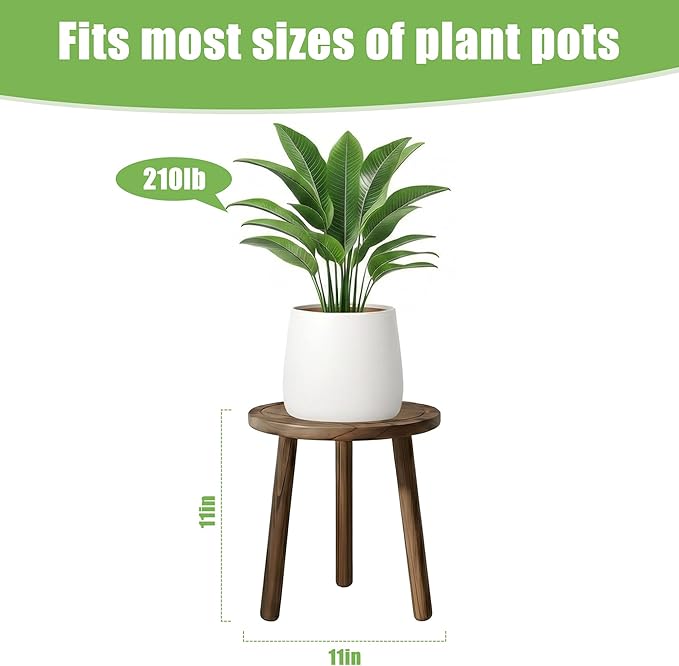 Wood Plant Stands Indoor, 1-Pack Single Plant Stand for 6-12 Inch Pots, Mid-Century Modern Plant Stool, Tall Wooden Plant Stand for Large Plants Perfect Fit for Living Room, Balcony, Office (Dark Brown)