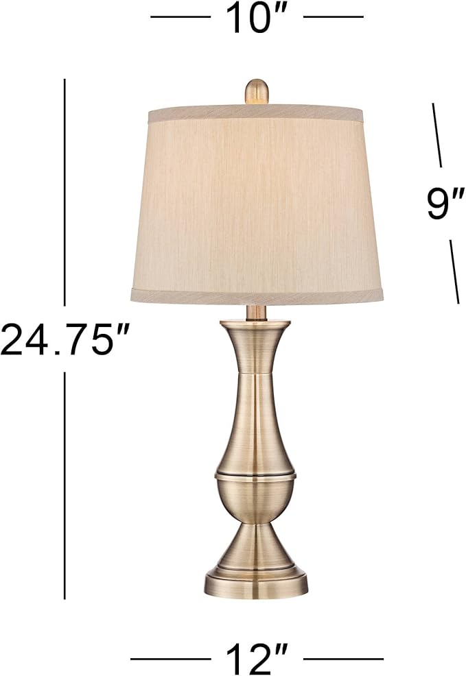 Regency Hill Becky Traditional Table Lamps 24.75" High Set of 2 Antique Brass Gold Metal Beige Tapered Drum Shade Decor for Living Room Bedroom House Bedside Nightstand Home Office Entryway
