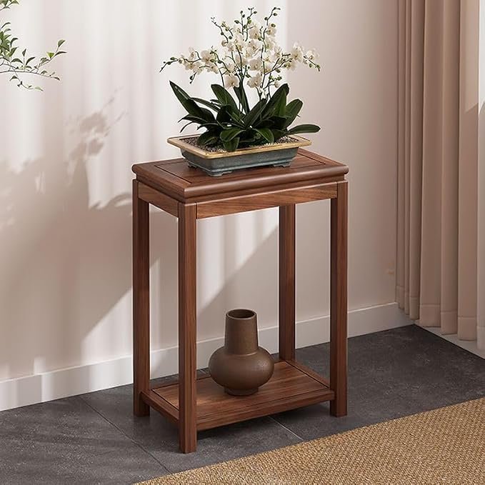 Mid-Century Solid Wood Plant Stand, 2-Tier Tall Narrow Plant Holder Display Table, Corner Small Side Table by Sofa Couch (19.7" L x 11.8" W x 27.5" H)