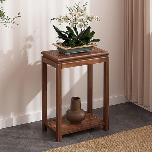 Mid-Century Solid Wood Plant Stand, 2-Tier Tall Narrow Plant Holder Display Table, Corner Small Side Table by Sofa Couch (19.7" L x 11.8" W x 27.5" H)