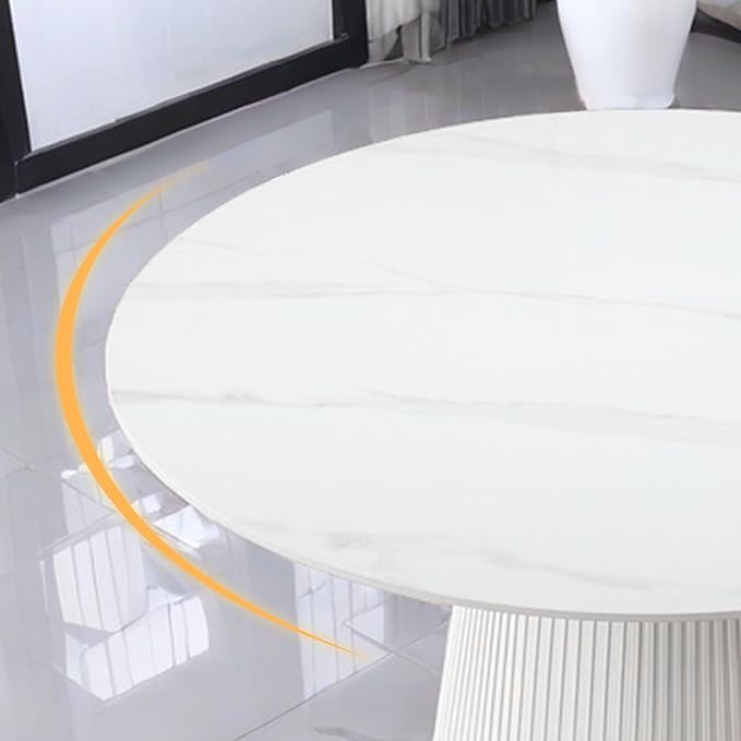 Leavader 53'' Round Dining Table Set, White Sintered Stone Tabletop and Cylindrical Base, 1 Table and 4 Chairs Set for Dining Room/Living Room/Kitchen