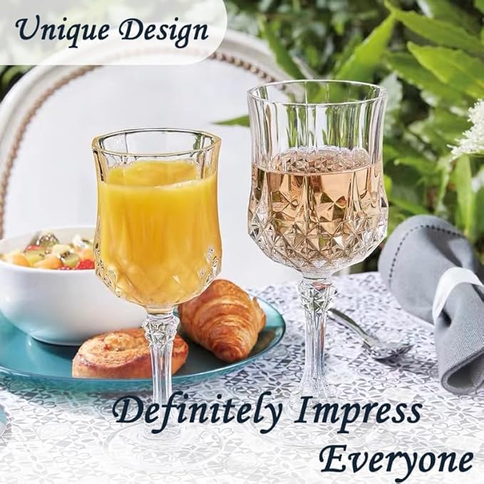 Plastic Wine Glasses, Plastic Goblets Vintage Style Cordial Drinking Glasses for Valentine’s Day, Wedding Reception, Grand Event Party Supplies (24, Transparent)