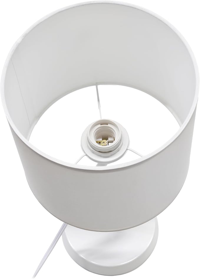 Simple Designs LT1172-WHT 17.13" Metal and Modern Abstract Table Lamp with Drum Fabric Shade, Bedroom, Office, Living Room, Dorm, Side Table, White