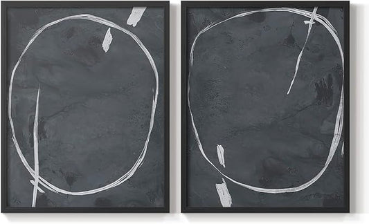 Renditions Gallery Set of 2 Peel & Stick Framed Prints, Abstract Wall Art, Circular Momentum Design Wall Decor, Re-Stickable - Ready to Hang - 8"x10" - Black Frame LT588