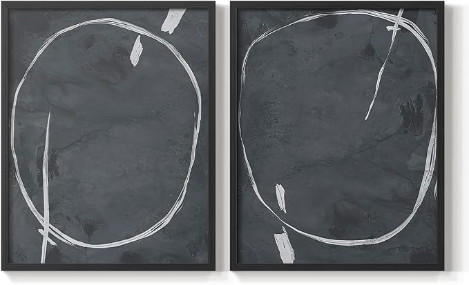 Renditions Gallery Set of 2 Peel & Stick Framed Prints, Abstract Wall Art, Circular Momentum Design Wall Decor, Re-Stickable - Ready to Hang - 22"x28" - Black Frame LT588