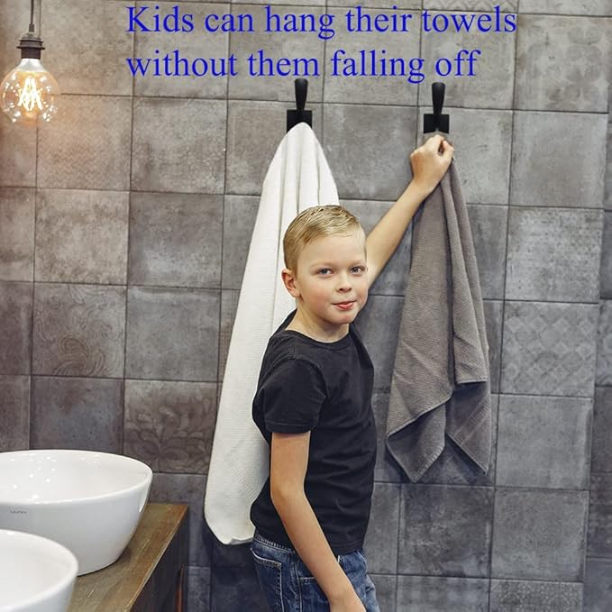 Black Towel Hooks,Double Towel Robe Clothes Coat Holder,Heavy Duty Wall Mount Hooks for Bath Bedroom Kitchen Pool Garage Hotel,4 Pack