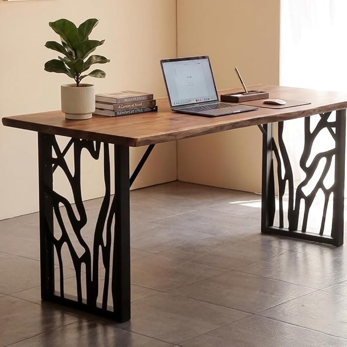 Table Legs 28 inch, Metal Dining Table Base, Heavy Duty Desk Legs,Industrial Modern Furniture Legs Set of 2 with Laser Engraving Design (B)