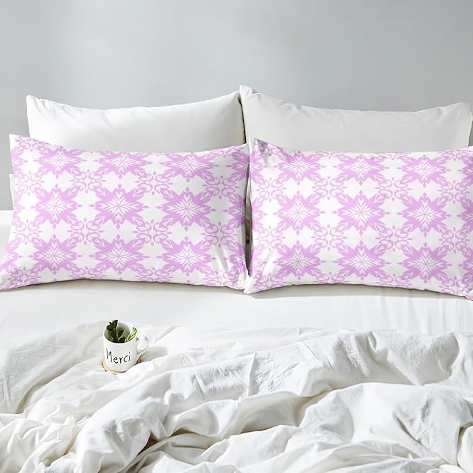 Violet Geometric Floral Duvet Cover Queen for Kids Teens Adults,Classical Damask Flower Comforter Cover,Retro Vintage Art Bedding Set,Mid Century Aesthetic Bed Set with 2 Pillowcases Bedroom Decor