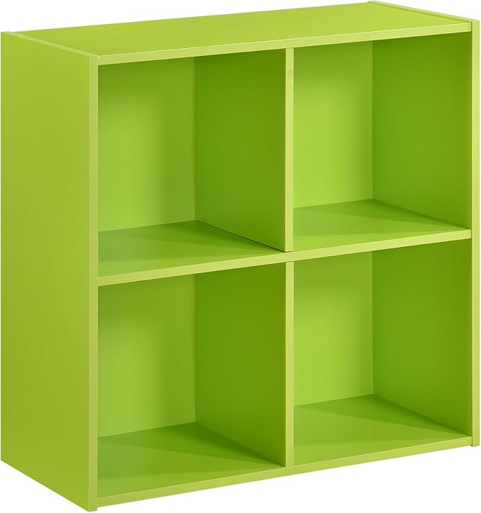 Kings Brand Furniture George 4-Cube Storage Organizer, 2-Tier Bookcase with Wood Shelves for Living Room, Bedroom, Nursery, or Home Office (Green, 1-Pack)