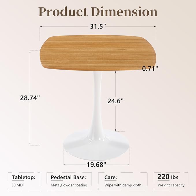 Square Dining Table,31.5" Tulip Table with Metal Pedestal,15-Minute Quick Assembly,Mid Century Modern Leisure Table for Kitchen Small Places Cafe (Faux Oak)