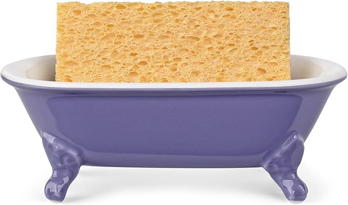 6.5" Ceramic Mini Decorative Clawfoot Bathtub Bar Soap Dish, Kitchen Sponge Holder and Shower Tray for Bathroom, 1 Pack(Jubilee)