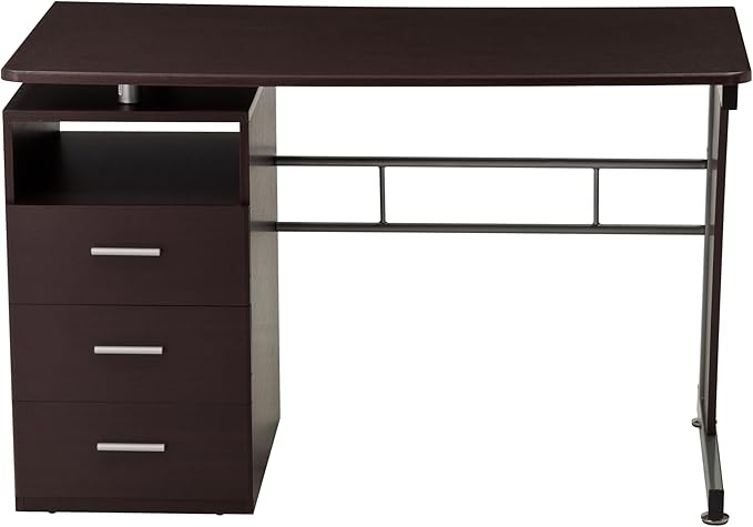 48" W Computer Desk with Drawers, Home Office Desk with Storage, Heavy Duty and Water Resistant Study Table, Chocolate Brown