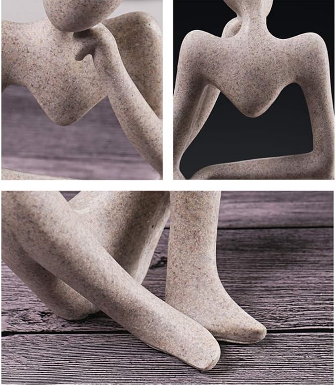 Asng Sandstone Resin Thinker Style Abstract Sculpture Statue Collectible Figurines Home Office Bookshelf Desktop Decor (Sandstone,Think Deeply, Small)
