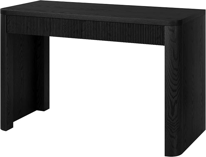 Henn&Hart 48" Fluted Modern Rectangular Home Office Desk Ribbed Computer Desk Writing Table with 2 Storage Drawers for Home Office, Natural Black