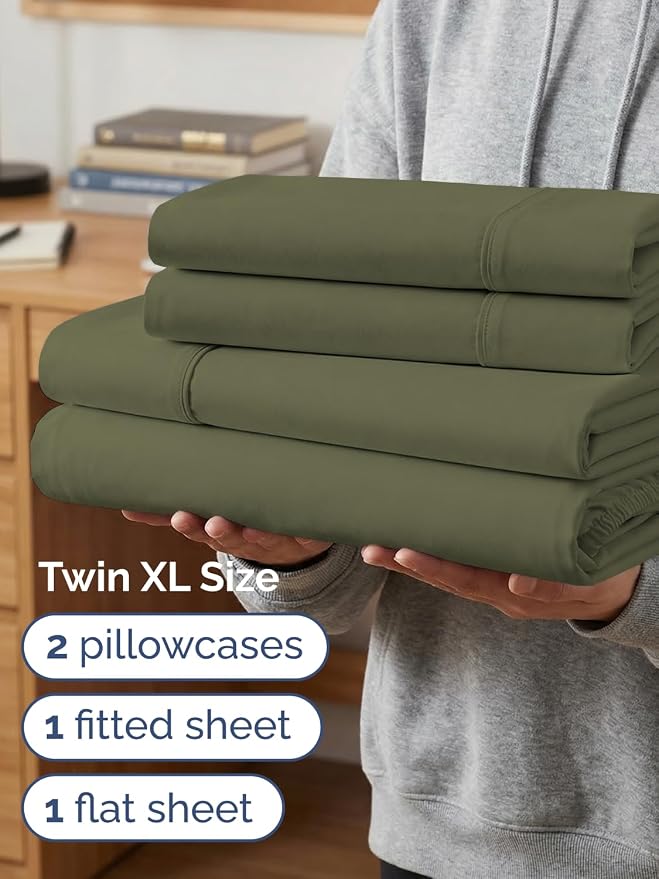 Extra Deep Twin XL Sheet Set - 4 Piece College Dorm Bed Sheets Set with Extra Deep Pockets - Ultra-Soft, Comfy & Breathable Bedding for Women, Men, Kids & Teens - Wrinkle & Fade Resistant - Sage Green